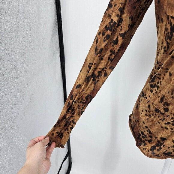 Sno Skins Leopard Print Turtleneck Top Brown Women's XS Slim Preppy Lounge Wear - Picture 4 of 7